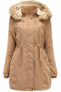 Women Hooded Neck Cozy Ribbed Cuff Solid Pattern Slim Fit Casual Jacket