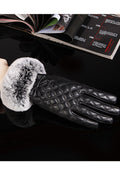 Women Thick Lattice Pattern Touch Screen Leather Gloves