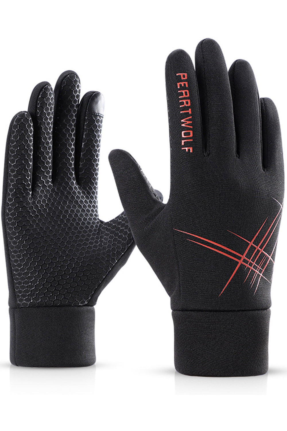 Women Letter Printed Warm Cashmere Coldproof Leather Gloves