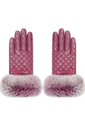 Women Thick Lattice Pattern Coldproof Warm Leather Gloves