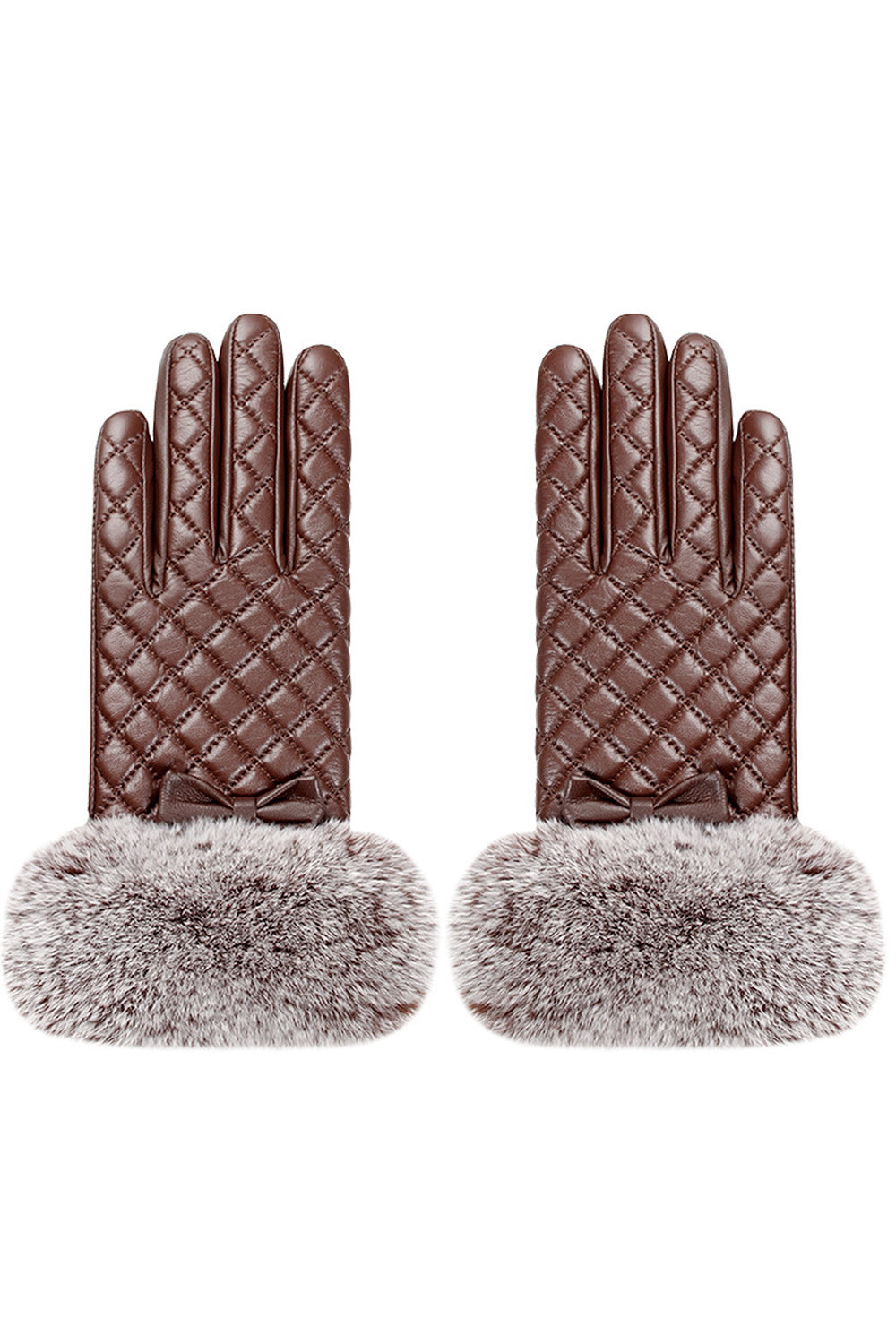 Women Thick Lattice Pattern Coldproof Warm Leather Gloves
