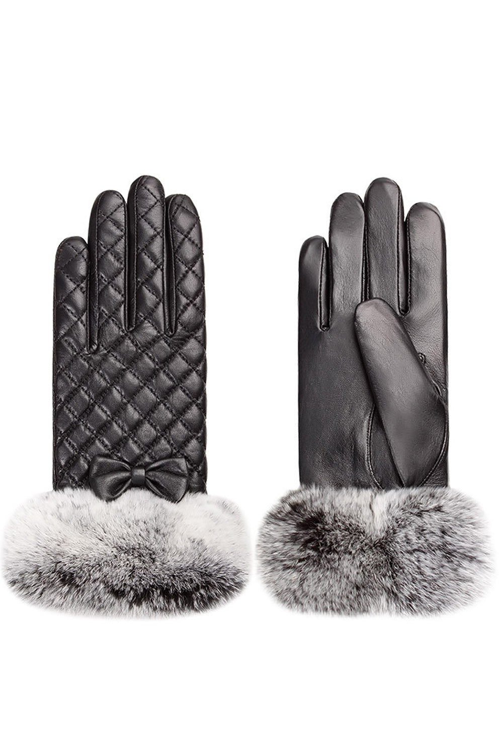 Women Thick Lattice Pattern Coldproof Warm Leather Gloves