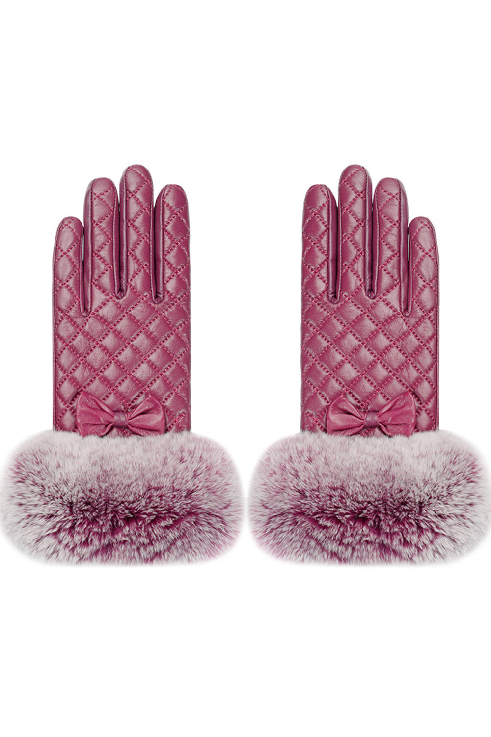Women Thick Lattice Pattern Coldproof Warm Leather Gloves
