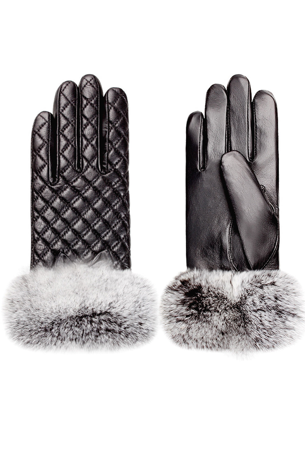 Women Thick Lattice Pattern Coldproof Warm Leather Gloves