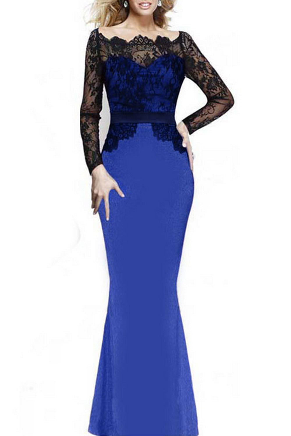 Women's Big Swing Lace Design Fishtail Skirt Style Long Dress