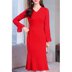 Women V-Neck Solid Colored Mermaid Dress