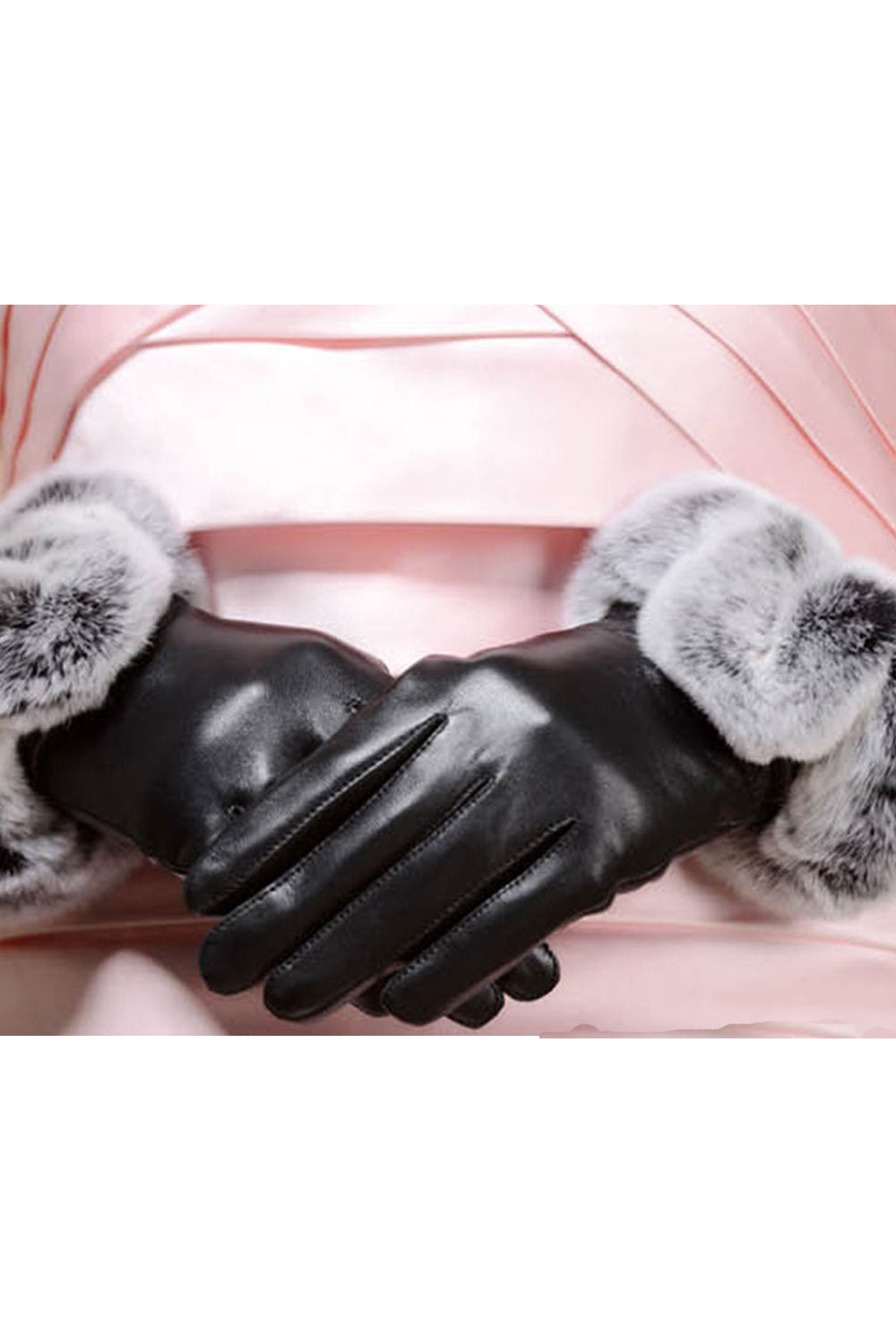 Women Cute Rabbit Hair Decoration Windproof Warm Leather Gloves