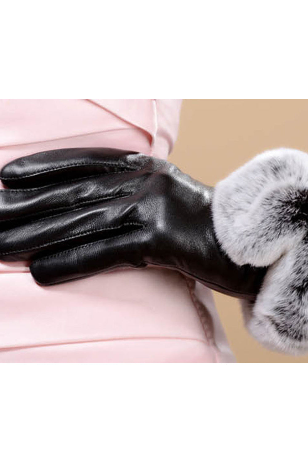Women Cute Rabbit Hair Decoration Windproof Warm Leather Gloves