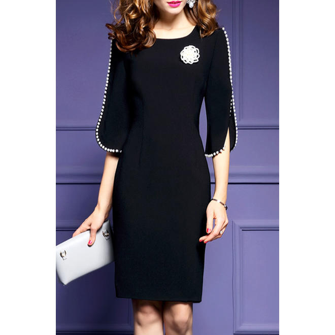 Women Lovely Embroidery Style Short Sleeve Mid Length Breathable Short Sleeve Dress