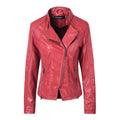 Women Collar Neck Warm Thick Solid Colored Long Sleeve PU Leather Jacket