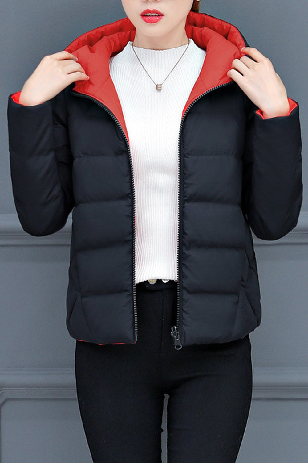 Women Easy Zipper Closure Long Sleeve Hood Style Soft Padded Jacket