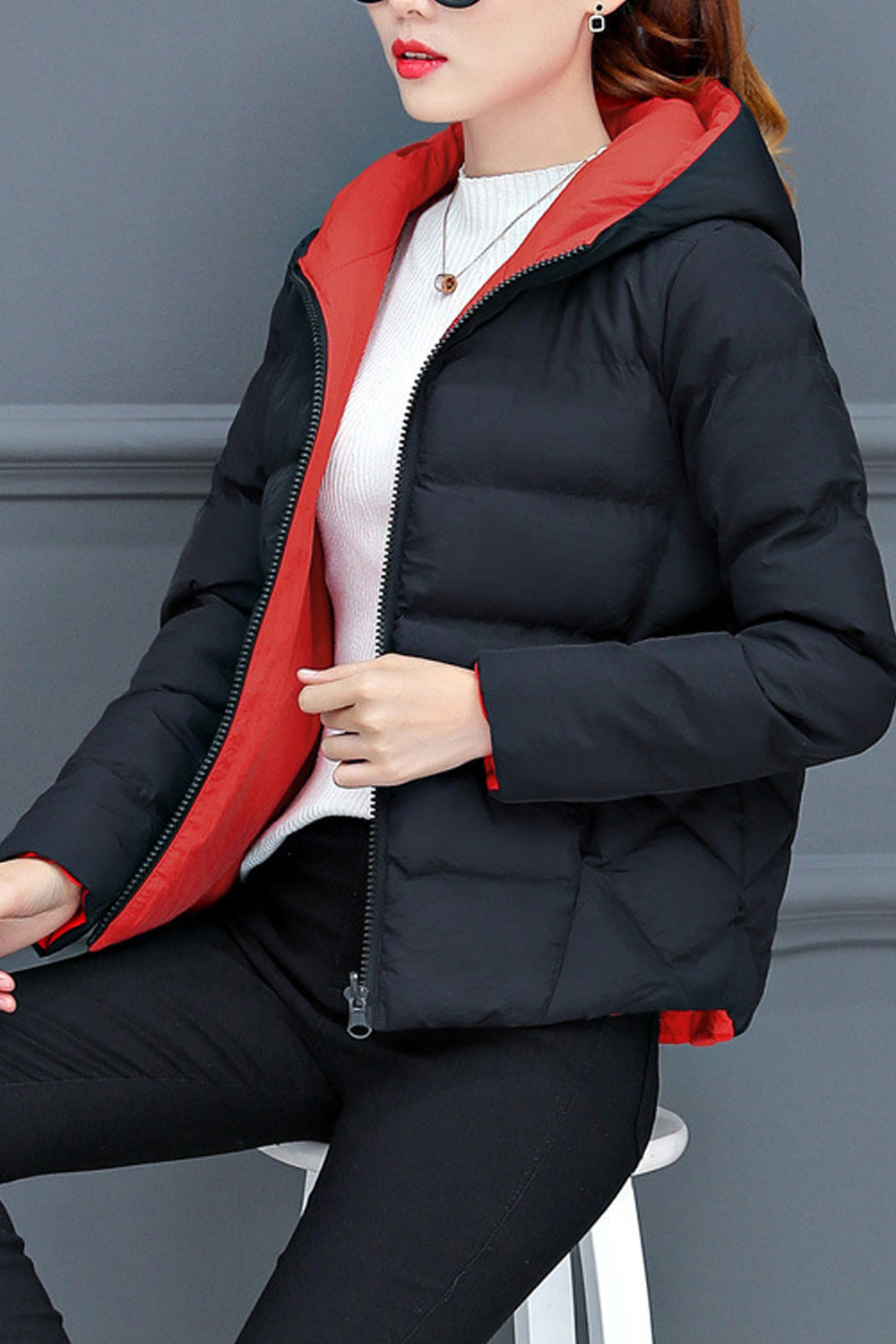 Women Easy Zipper Closure Long Sleeve Hood Style Soft Padded Jacket