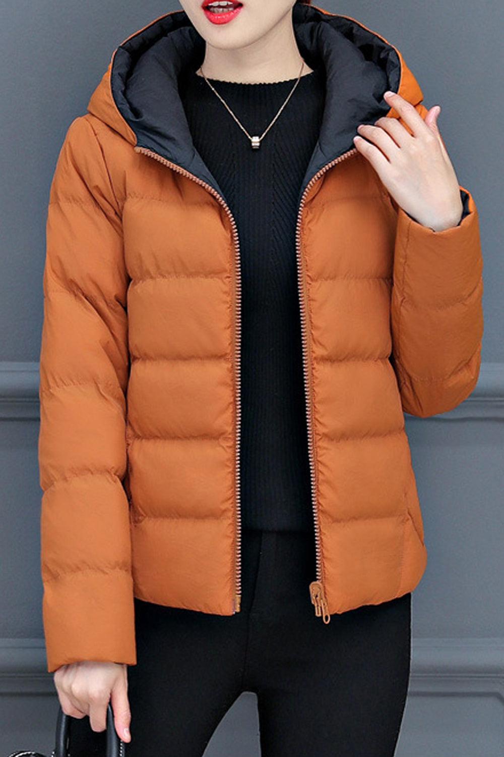 Women Easy Zipper Closure Long Sleeve Hood Style Soft Padded Jacket