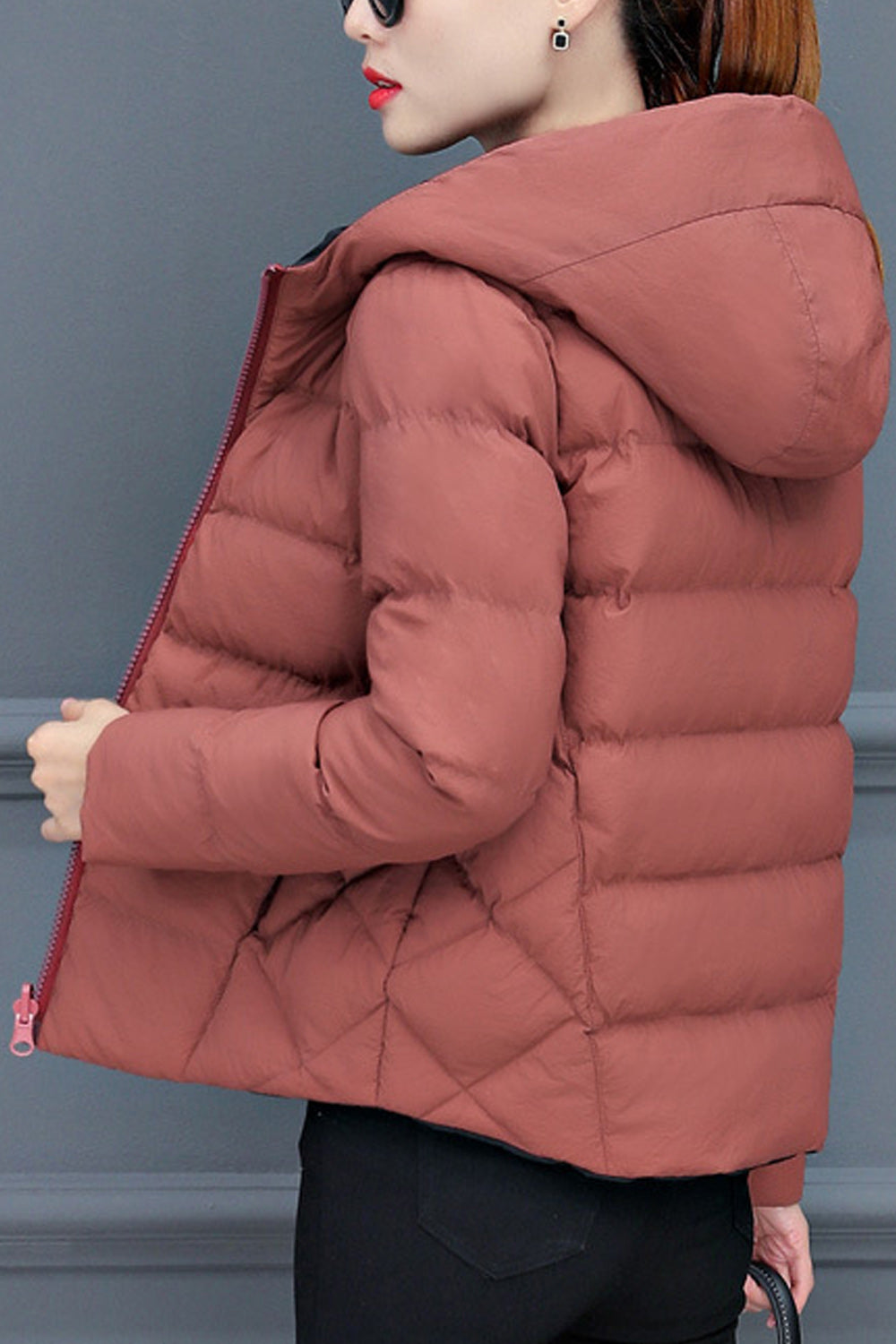 Women Easy Zipper Closure Long Sleeve Hood Style Soft Padded Jacket