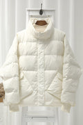 Women Ribbed Cuff Loose Style Solid Colored Stand Collar Padded Jacket