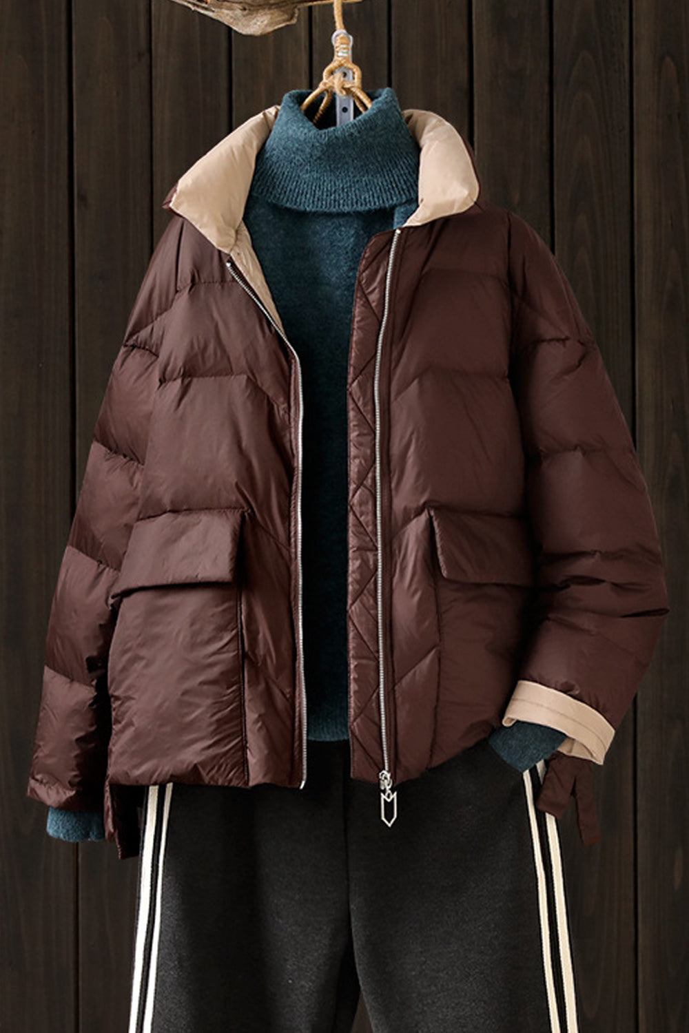 Women Solid Colored Flap Pockets Long Sleeve Cozy Padded Jacket