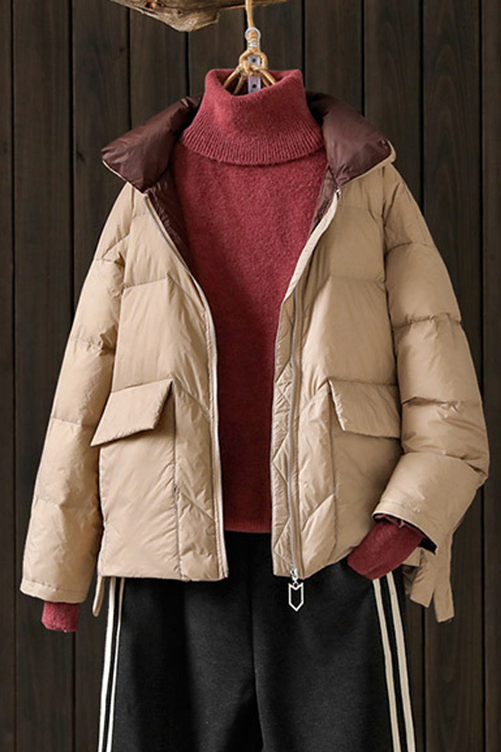 Women Solid Colored Flap Pockets Long Sleeve Cozy Padded Jacket