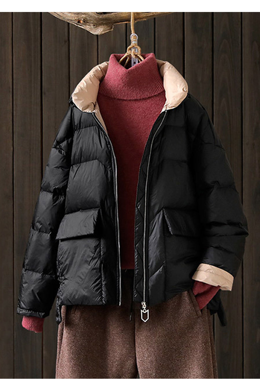 Women Solid Colored Flap Pockets Long Sleeve Cozy Padded Jacket
