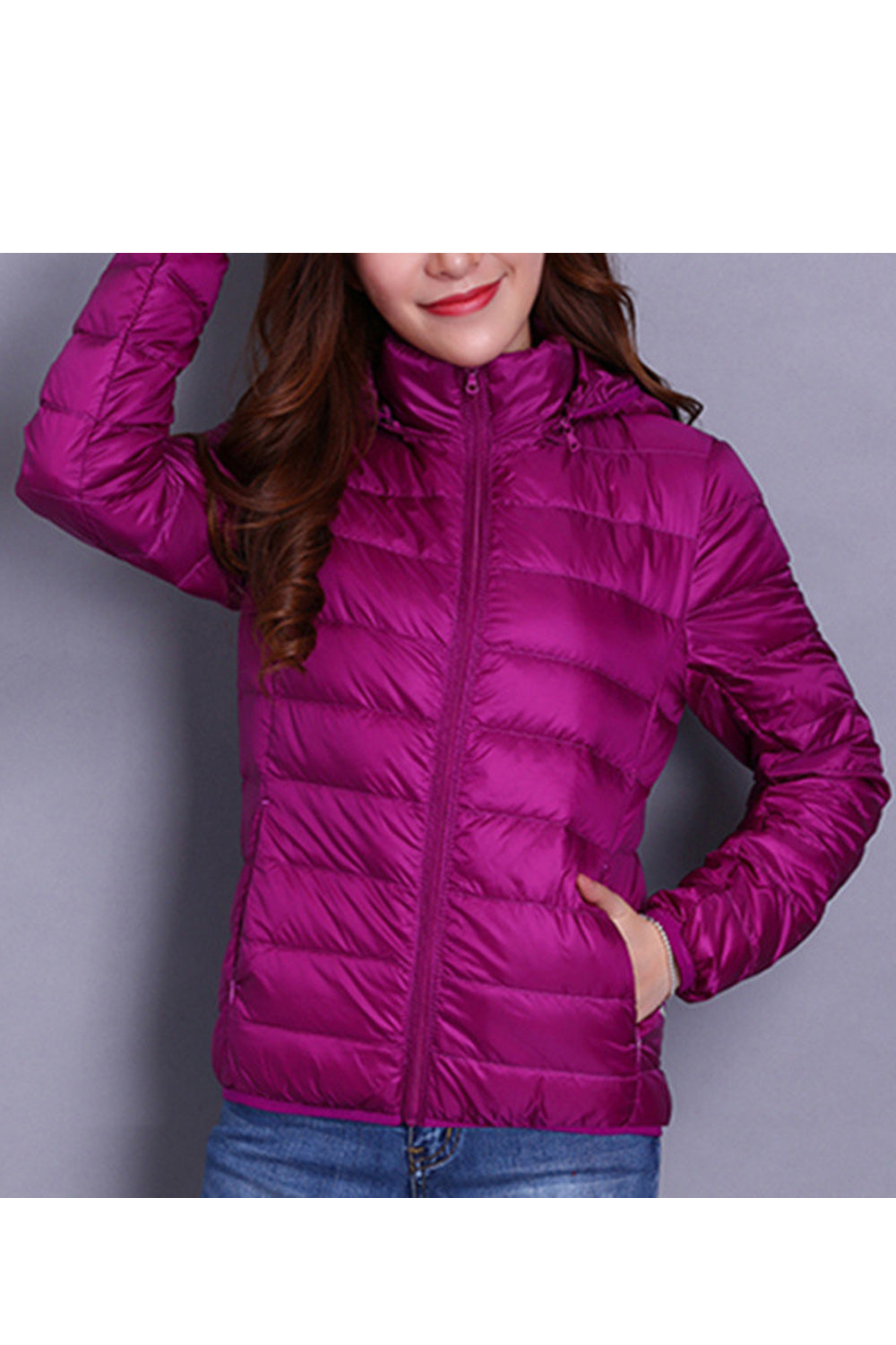 Women Solid Colored Warm Thick Long Sleeve Winter Padded Jacket