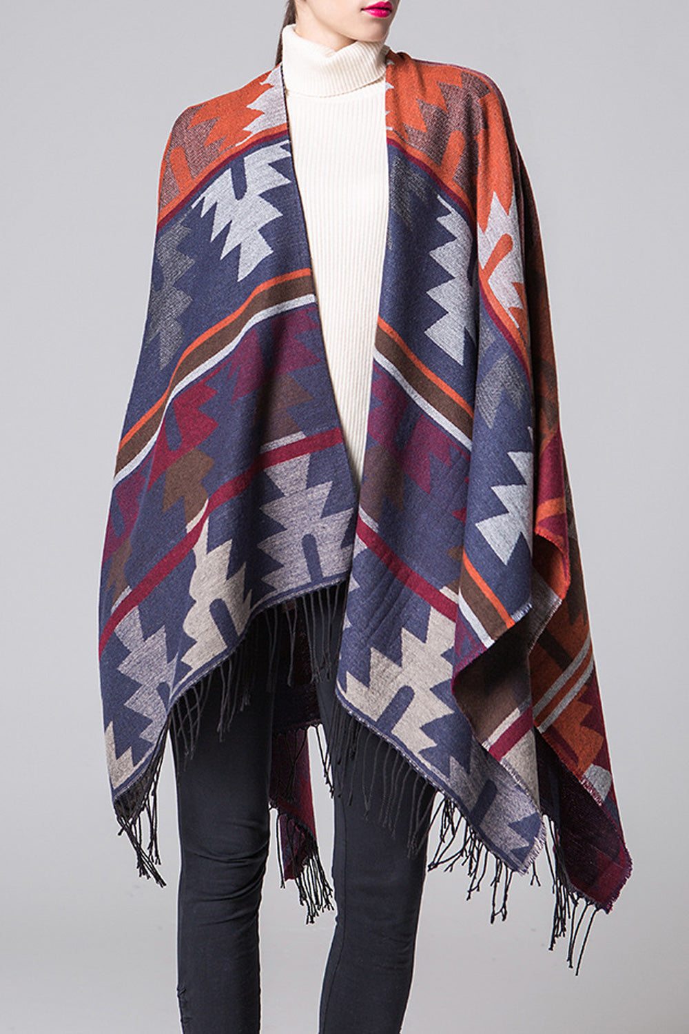 Women Beautiful Tassel Hem Printed Pattern Warm Shawl