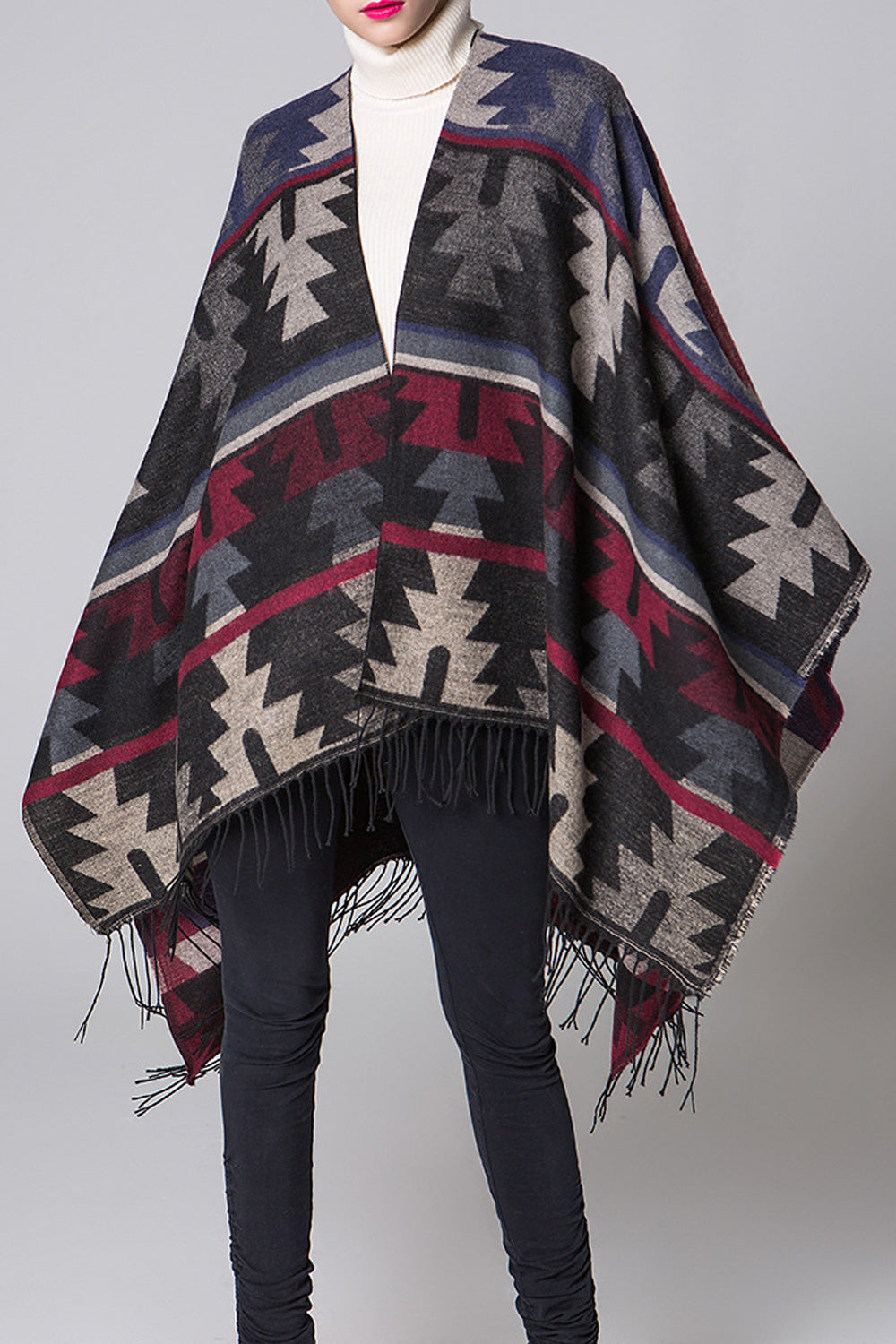 Women Beautiful Tassel Hem Printed Pattern Warm Shawl