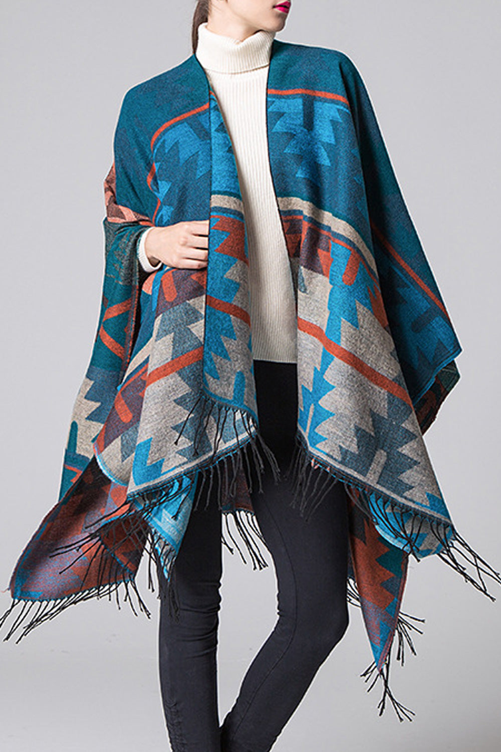 Women Beautiful Tassel Hem Printed Pattern Warm Shawl