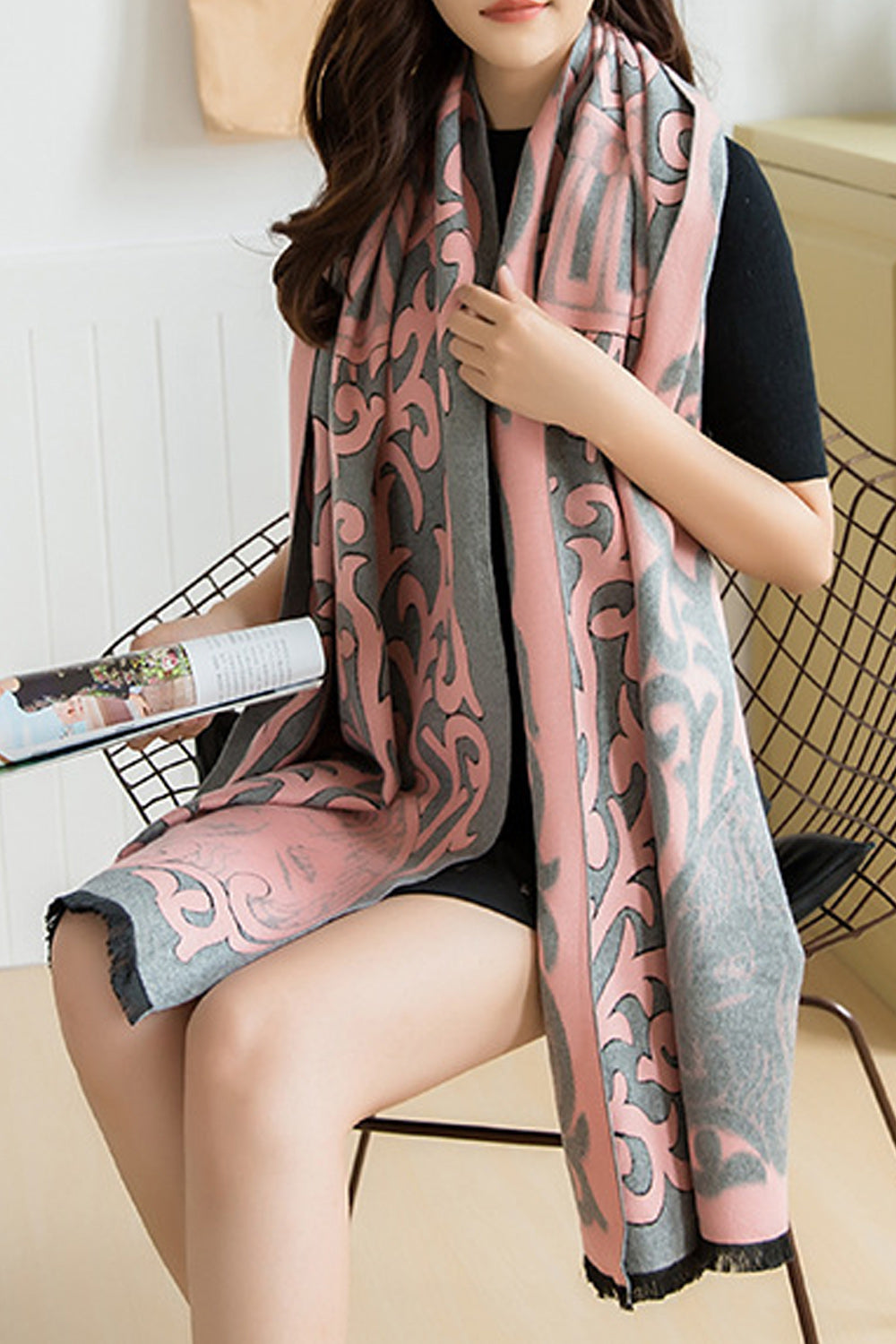 Women Classy Solid Colored Beautiful Printed Pattern Shawl