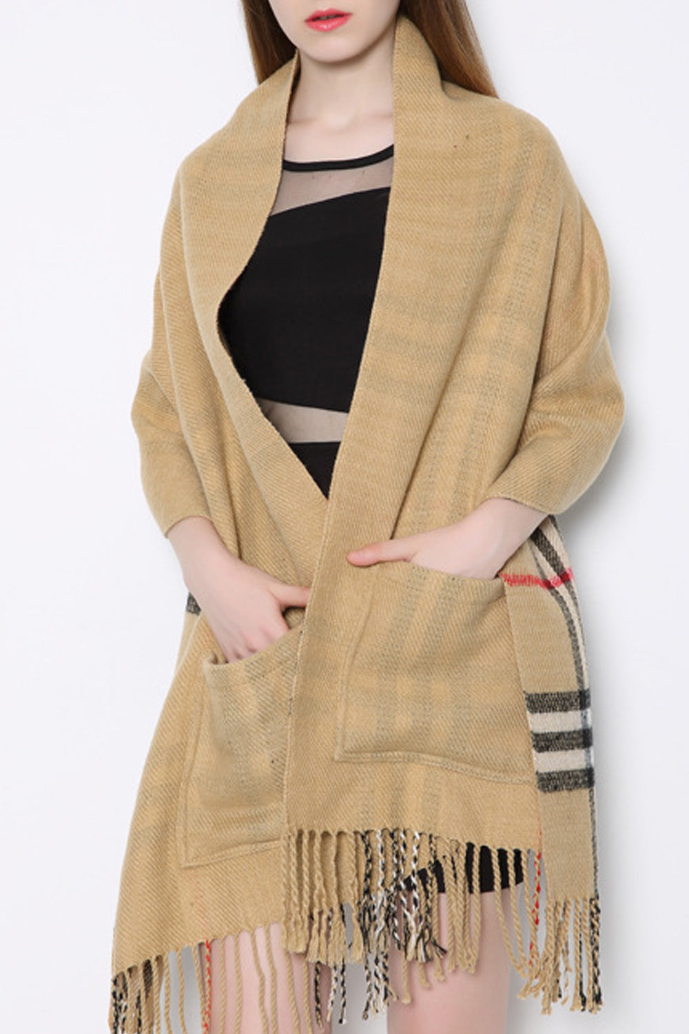 Women Tassel Hem Beautiful Plaid Style Fashionable Shawl