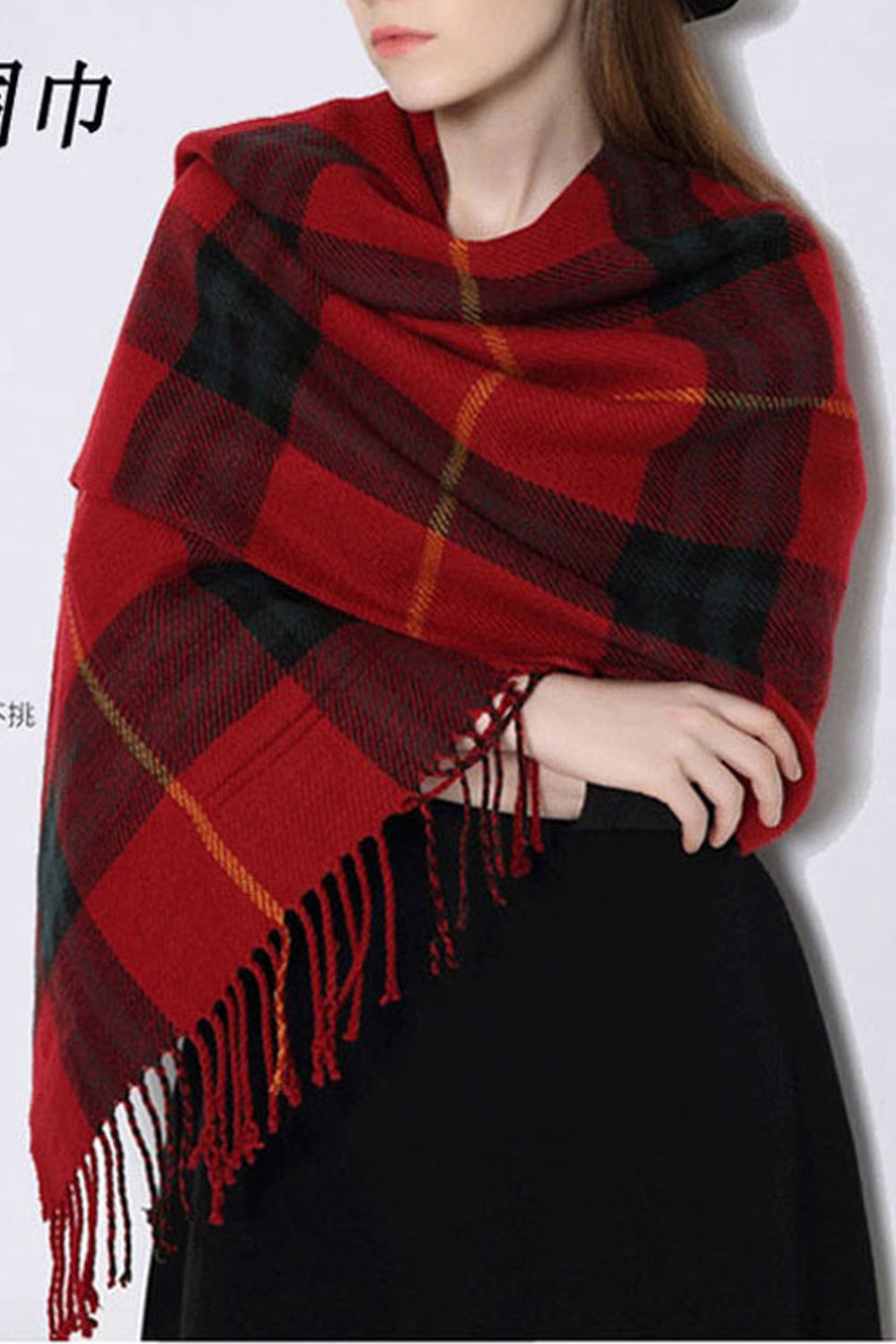 Women Tassel Hem Beautiful Plaid Style Fashionable Shawl