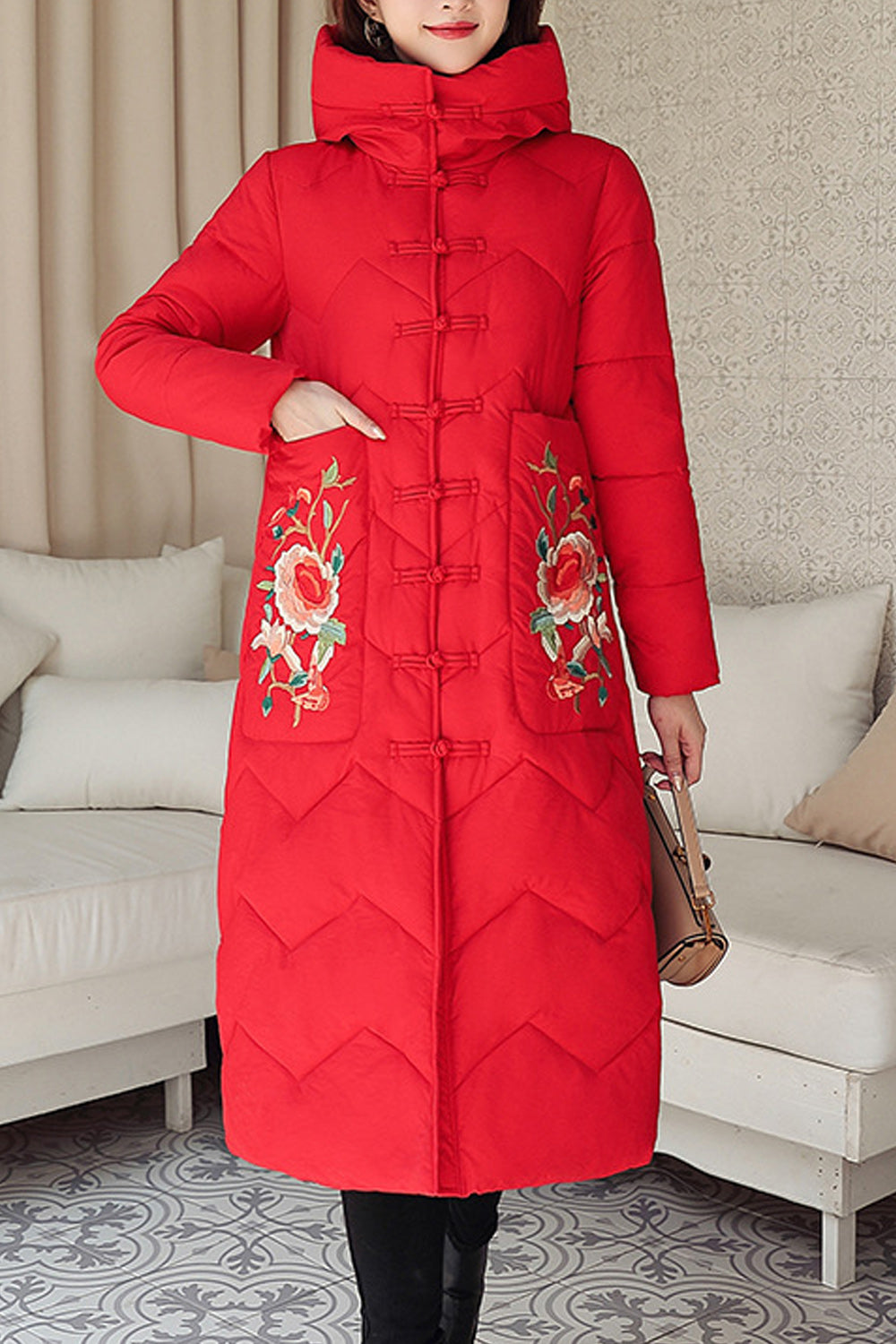 Women Elegant Styled Solid Colored Warm Padded Jacket