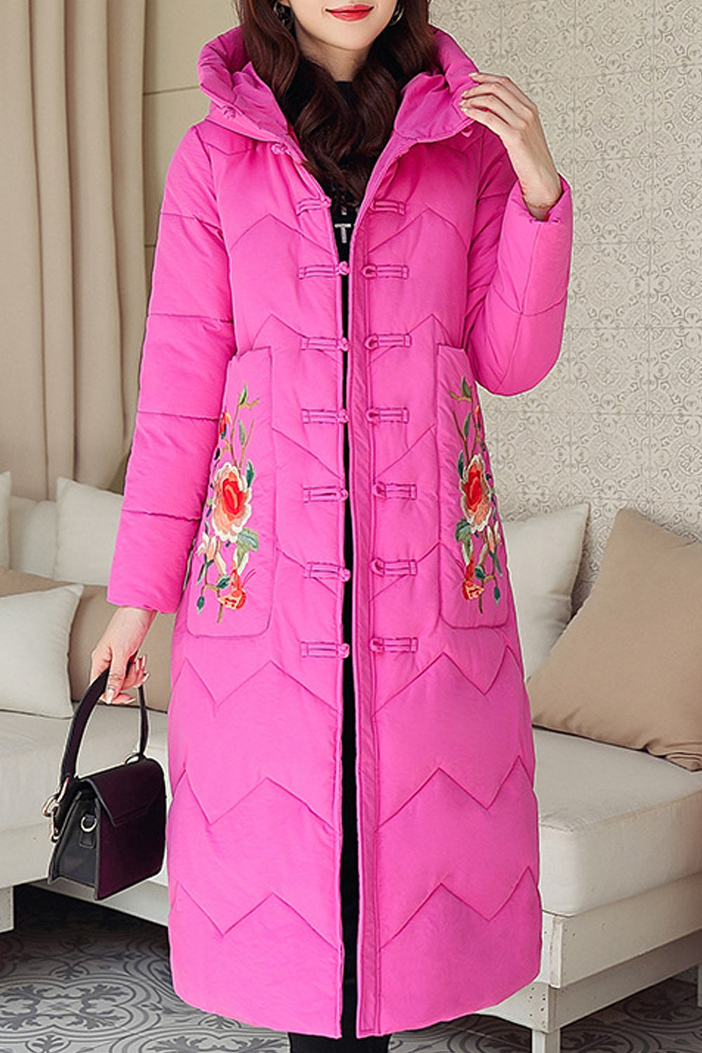 Women Elegant Styled Solid Colored Warm Padded Jacket