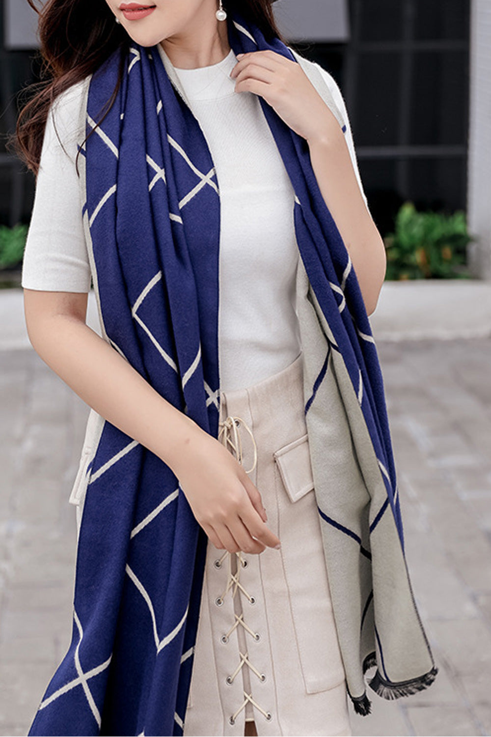 Women Stripe Pattern Comfortable Warm Elegant Soft Shawl