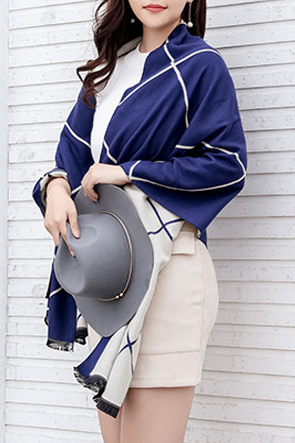 Women Stripe Pattern Comfortable Warm Elegant Soft Shawl