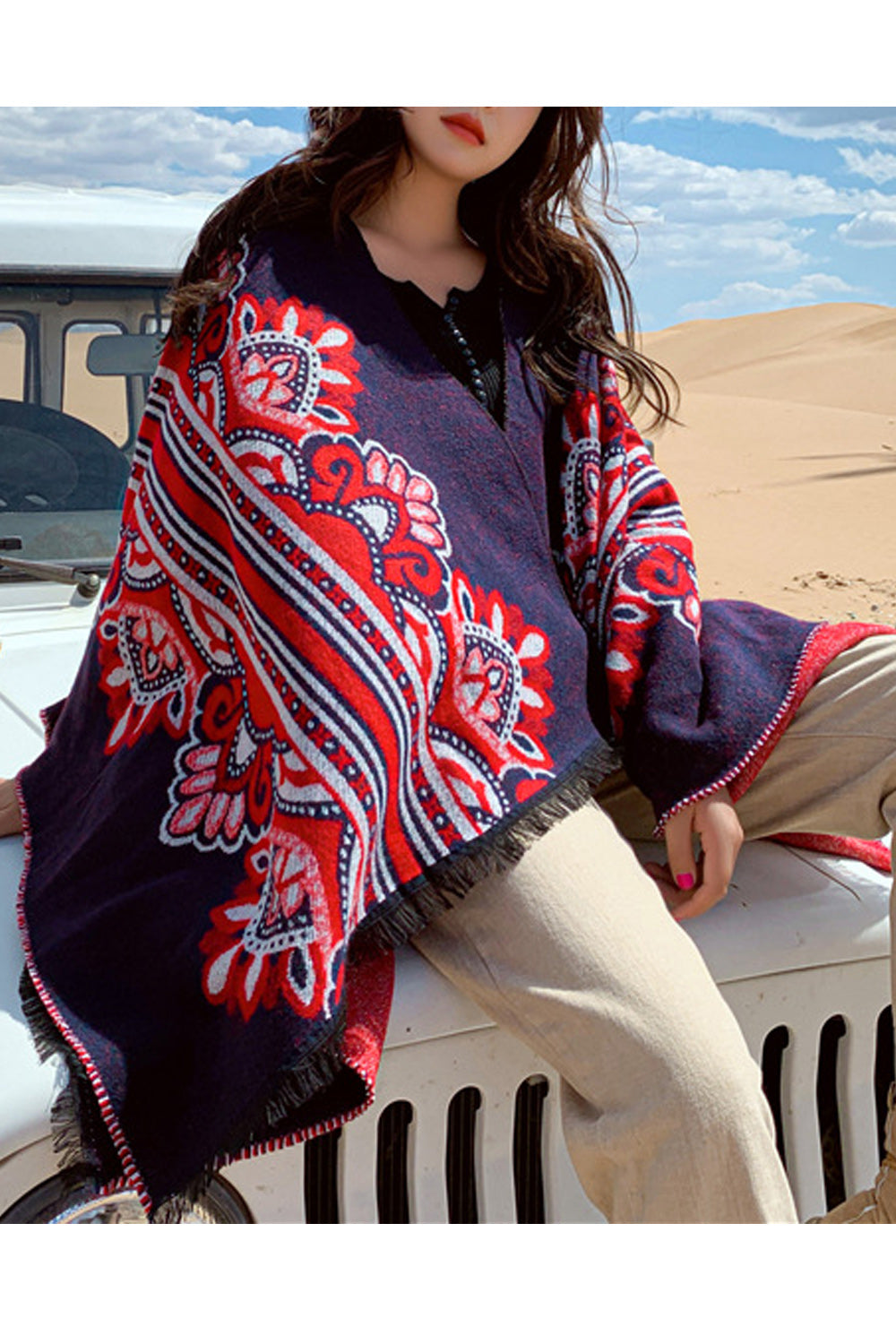 Women Casual Winter Warm Printed Style Thick Shawl