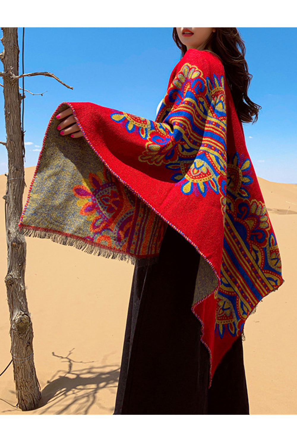 Women Casual Winter Warm Printed Style Thick Shawl