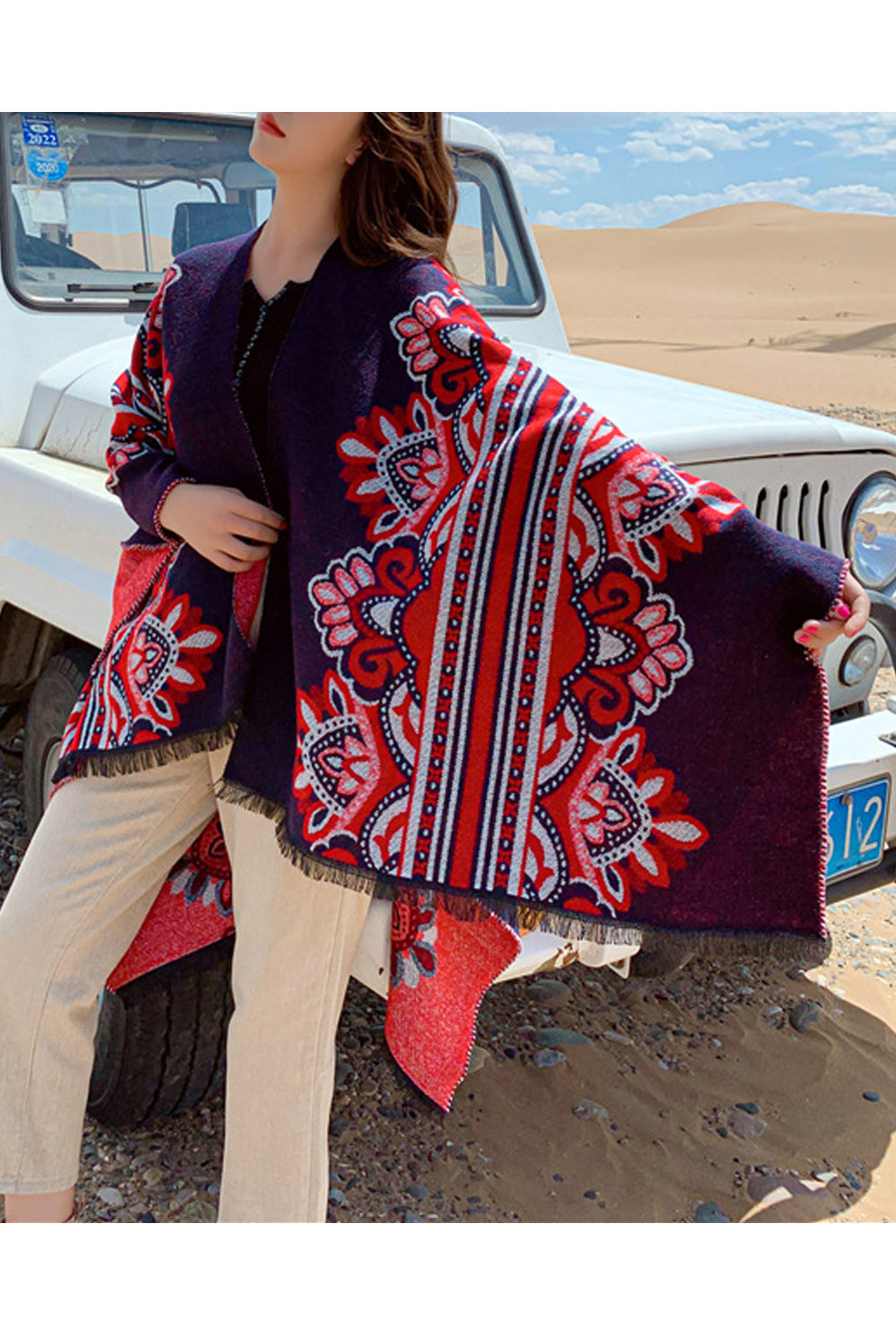 Women Casual Winter Warm Printed Style Thick Shawl