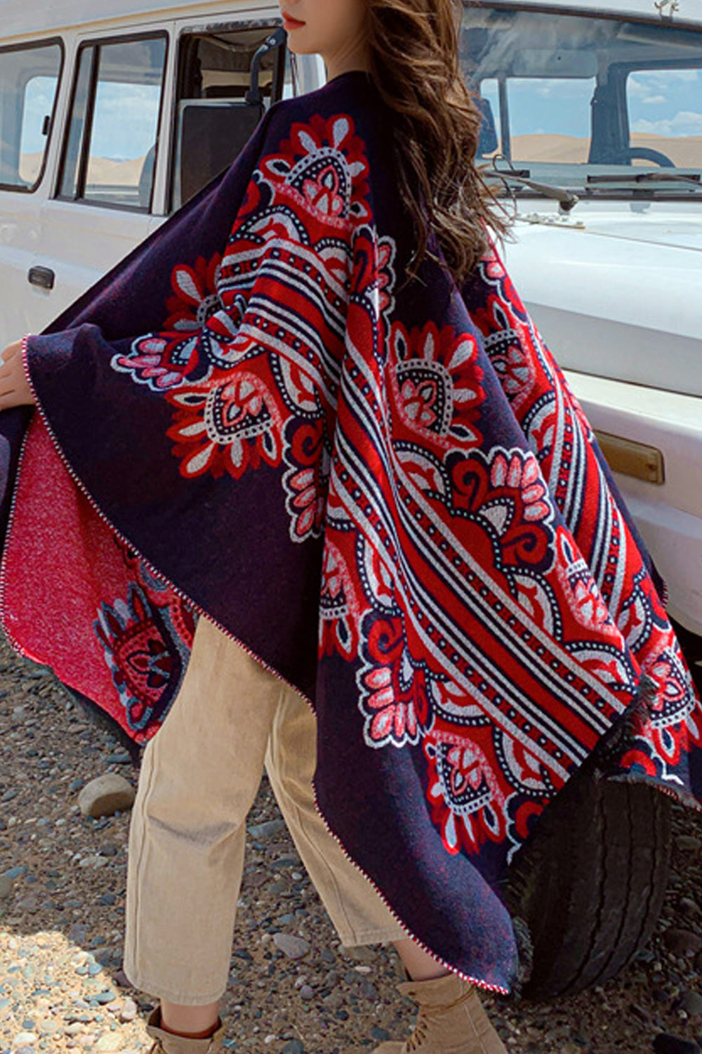 Women Casual Winter Warm Printed Style Thick Shawl