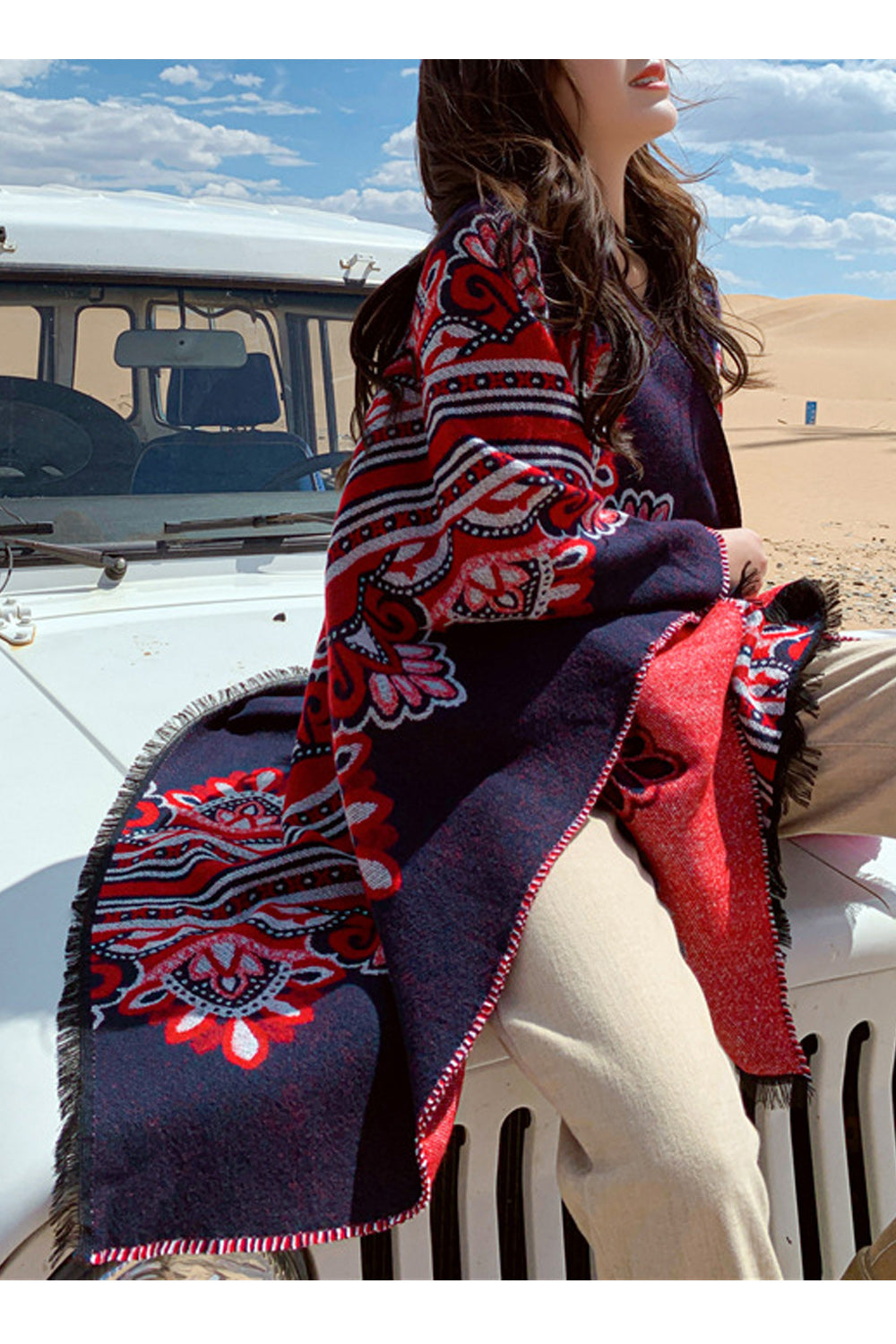 Women Casual Winter Warm Printed Style Thick Shawl