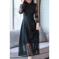 Women Crochet Details Long Sleeve Lace Dress