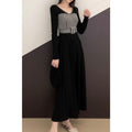 Women High Waist Plaid Pattern Long Skirt Dress