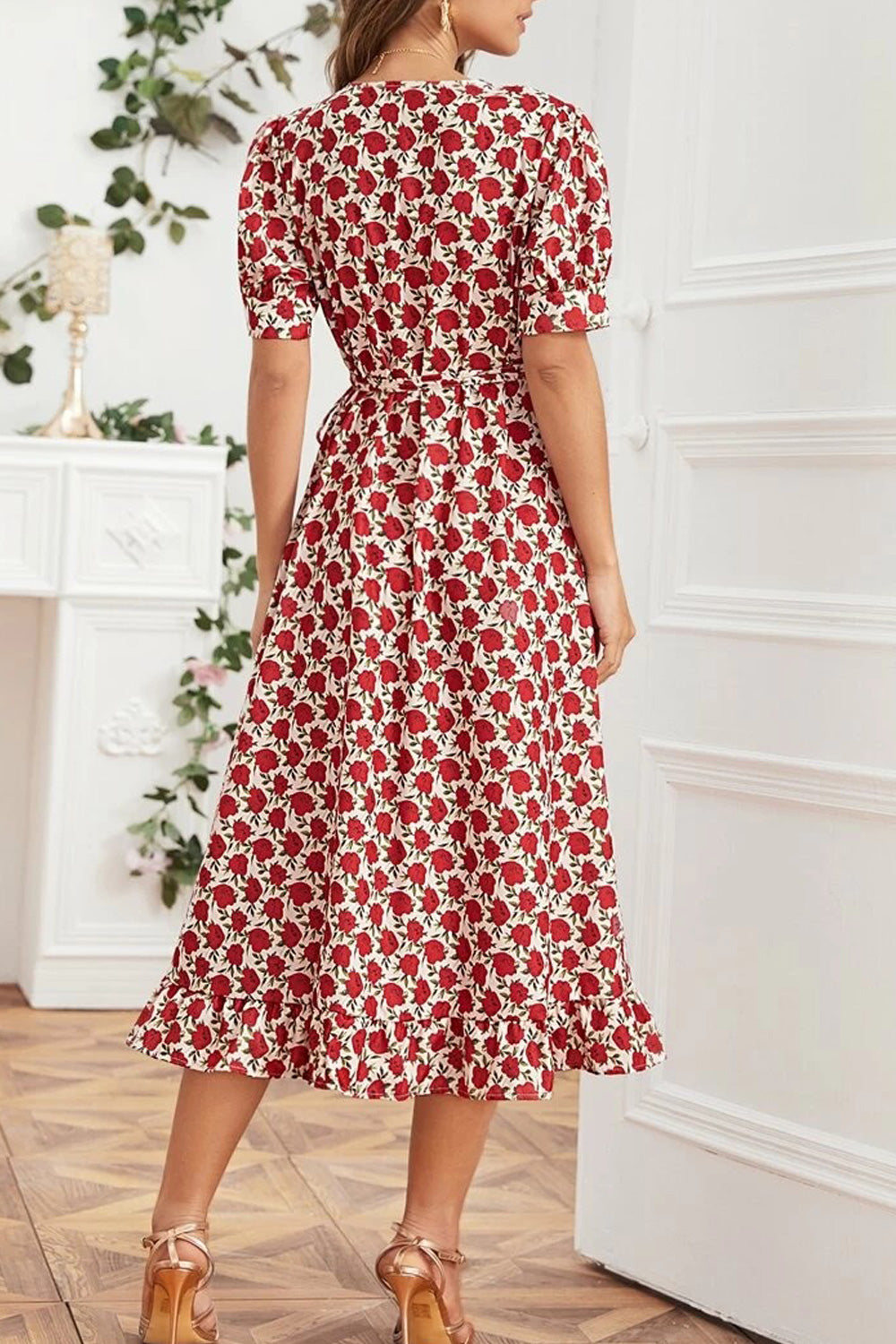Women Convenient Short Sleeve Awesome Printed V-Neck Breathable Dress