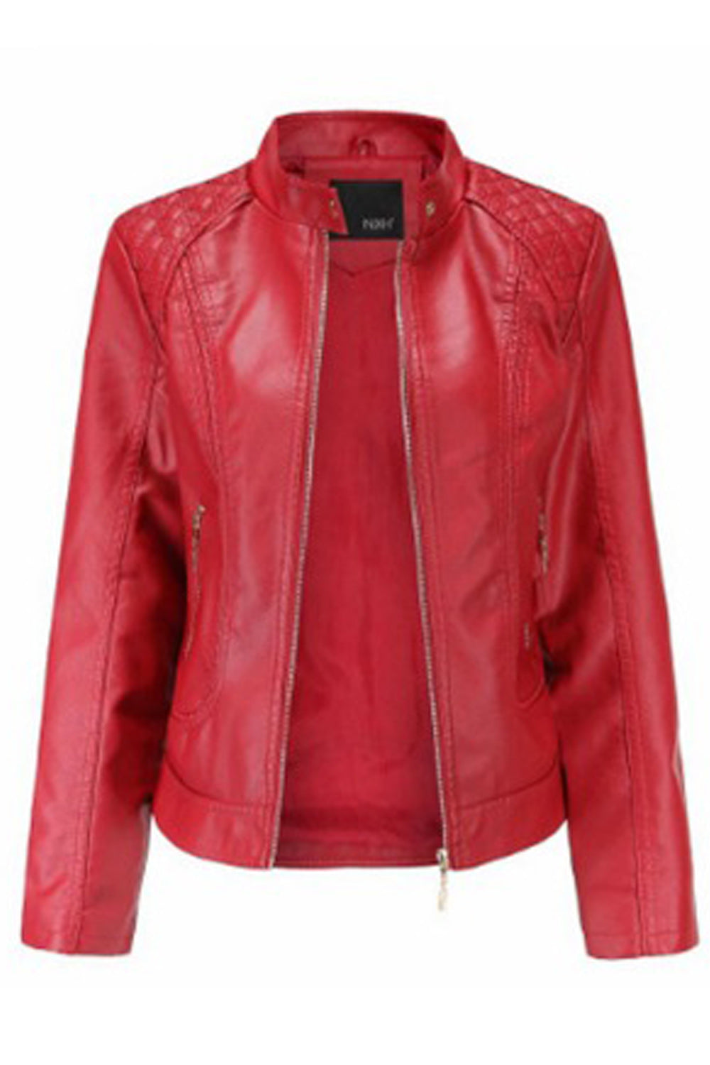 Women Stand Up Collar Long Sleeve Thick Classic Leather Jacket