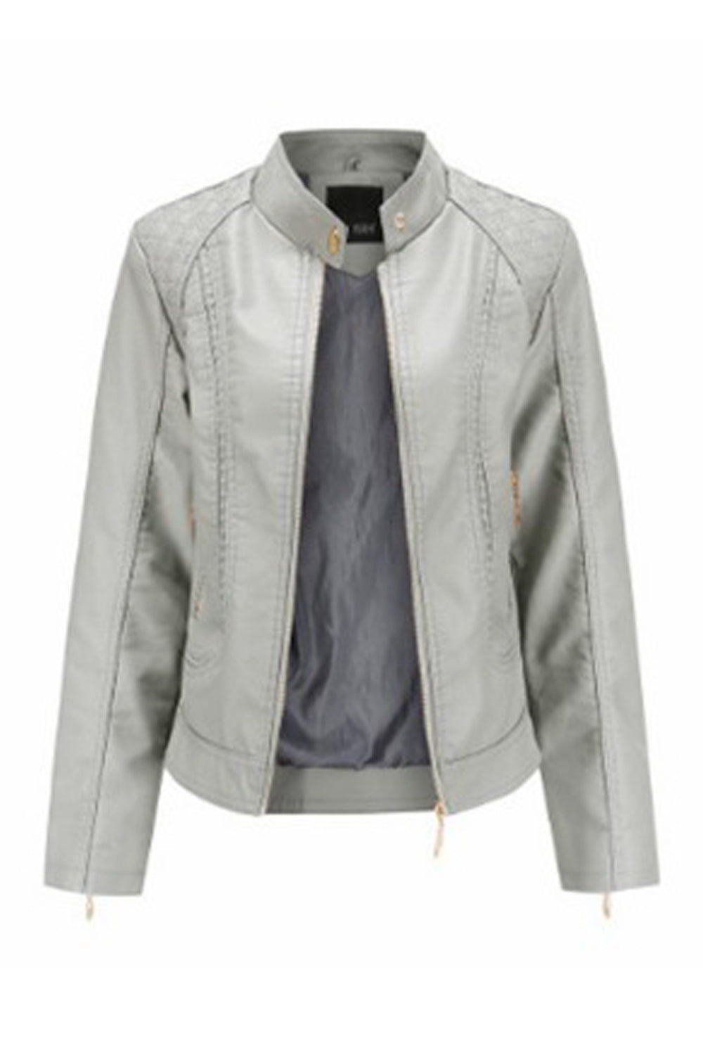 Women Stand Up Collar Long Sleeve Thick Classic Leather Jacket