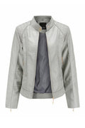 Women Stand Up Collar Long Sleeve Thick Classic Leather Jacket