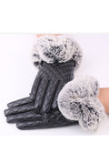 Women Cute Ball Decorated Warm Coldproof PU Gloves