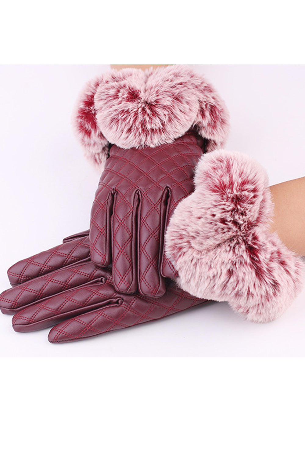 Women Cute Ball Decorated Warm Coldproof PU Gloves