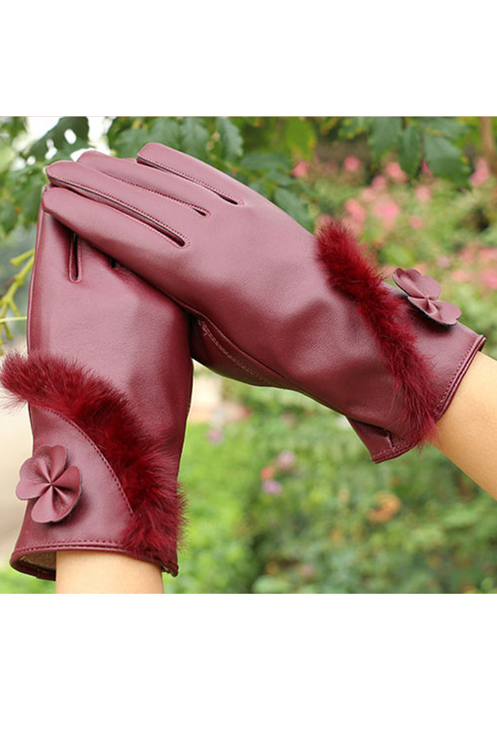 Women Warm Solid Colored Beautiful Casual PU Gloves