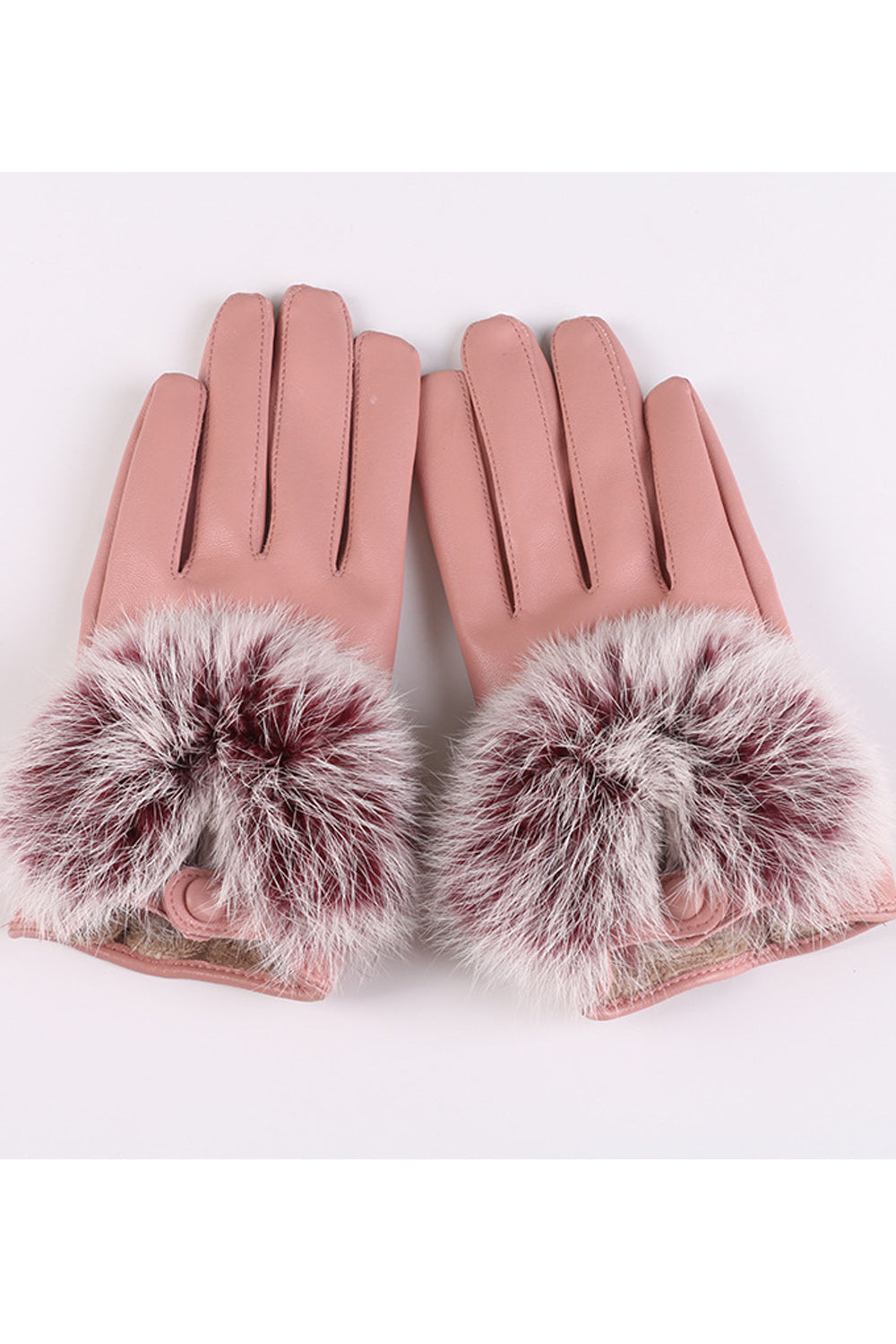 Women Beautiful Soft Hair Ball Decorated Warm PU Gloves
