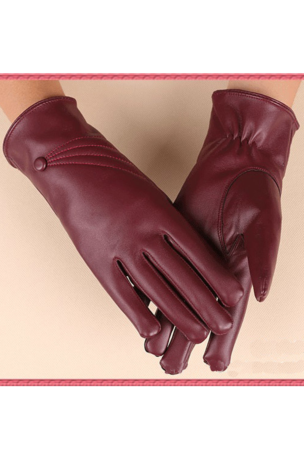 Women Pretty Solid Colored Warm Stylish PU Gloves