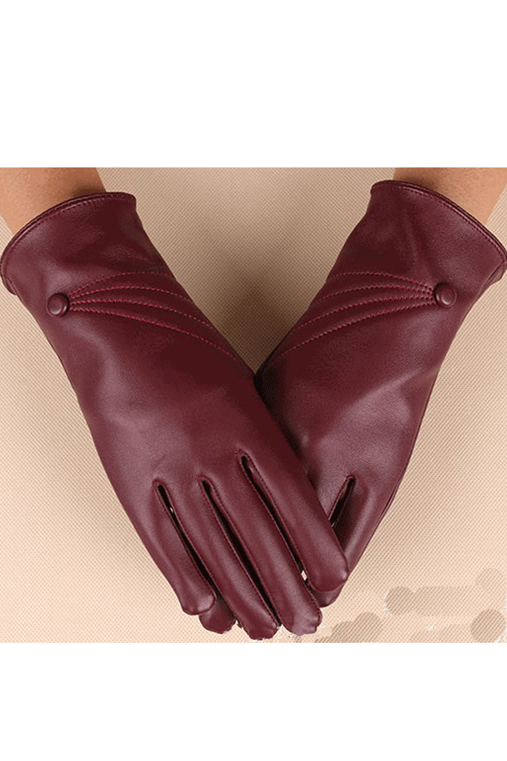 Women Pretty Solid Colored Warm Stylish PU Gloves